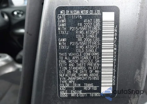 2017 Nissan Juke S from USA, damaged, VIN JN8AF5MV2HT751850